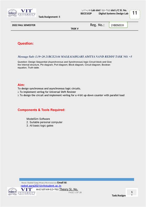 TASK 5 - etryrtyn - 2022 FALL SEMESTER Reg. No.: 21BDS TASK V 11 Task ...