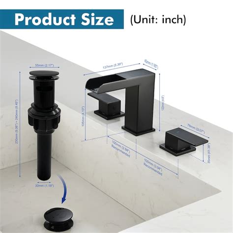 WELLFOR FOR HOME Matte Black Widespread 2-Handle Waterfall Bathroom ...