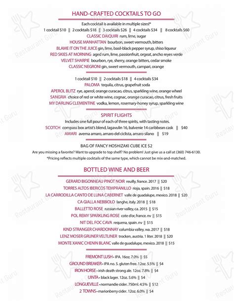 Menu at Rock and Rye Oyster House pub & bar, Bellingham