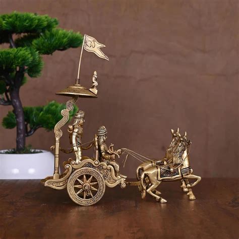 Brass Arjun And Krishna Rath (9.5 Inch) – Vedansh Craft