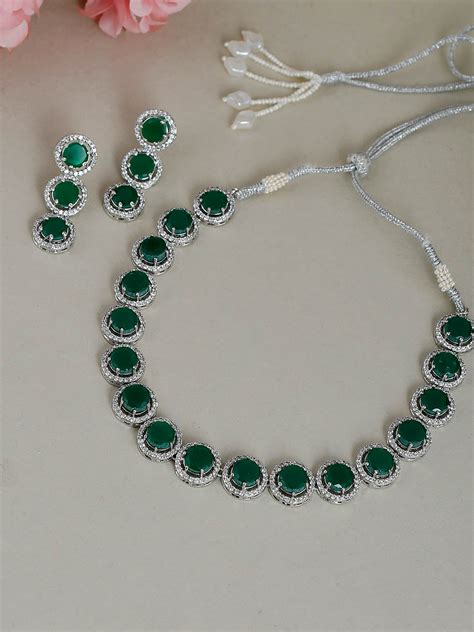 Buy Emerald Green Ad Jewellery Sets for Women Online at Silvermerc ...