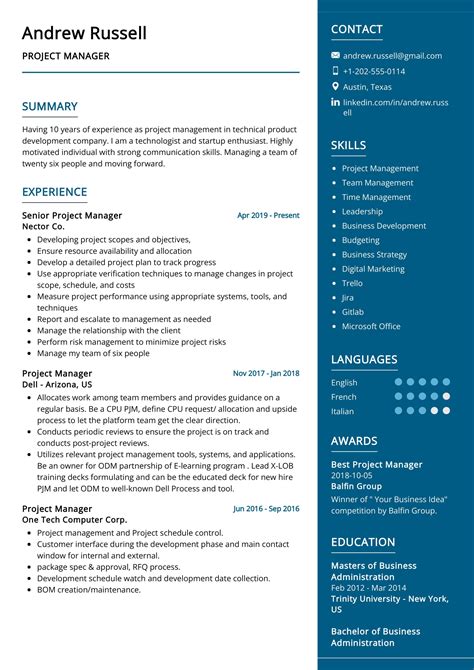 Project Manager Resume 的图像结果