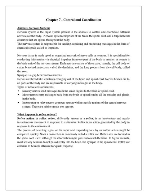 Image result for Control and Coordination Notes From PDF