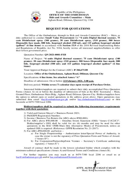 Fillable Online duly authorized to conduct Small Value Procurement for ...