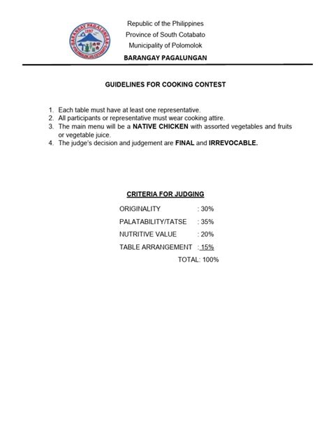 Image result for Cooking Contest Programme Sample