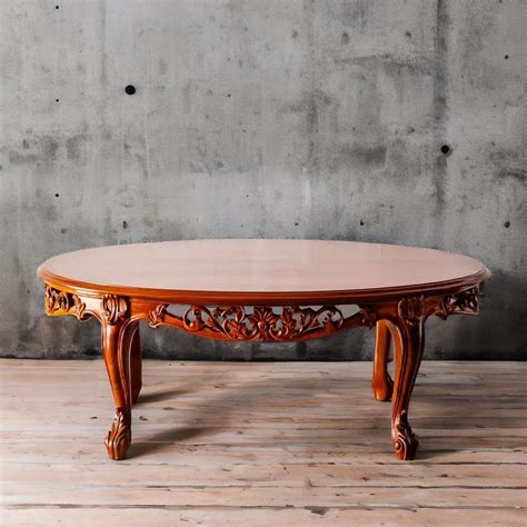 Classic Teakwood Round Dining Table with Carved Floral Design – Homes ...