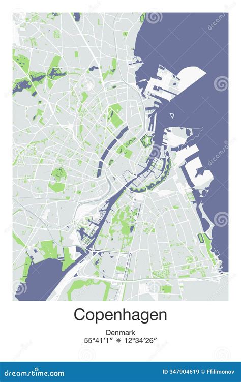 Copenhagen, Denmark - Vector Map of City in Gray, Blue, Green, White Colors Stock Illustration ...