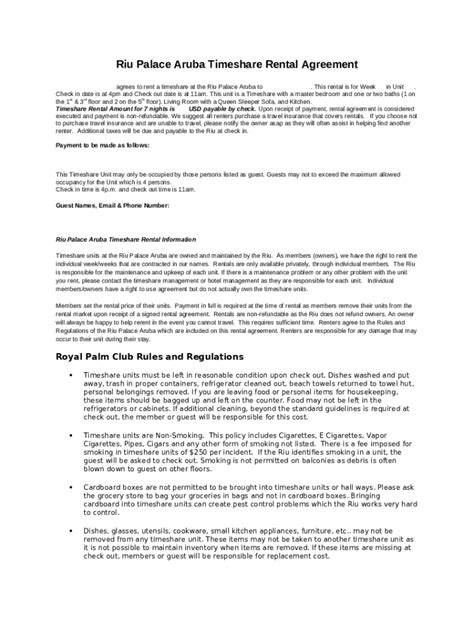 Riu Palace Aruba Timeshare Rental Ination Sample Clauses Doc Template ...