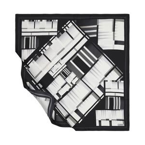 White Black Minimalist Striped Twill Silk Scarf | Ipekevi