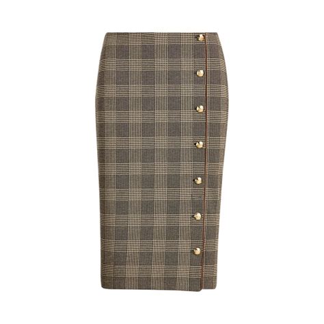 Button-Trim Glen Plaid Skirt for Women | Ralph Lauren® IN