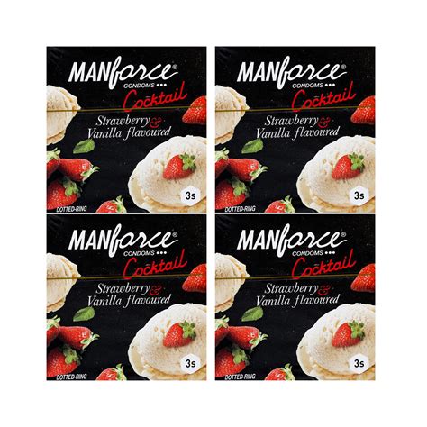 Manforce Cocktail Strawberry Vanilla Condom 3 in 1 pack of 4