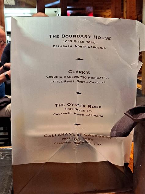 Menu at The Boundary House Restaurant, Calabash