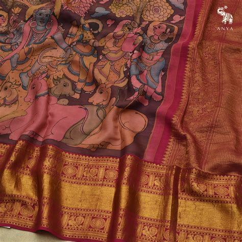 V Pakku Pen Kalamkari Kanchi Silk Saree