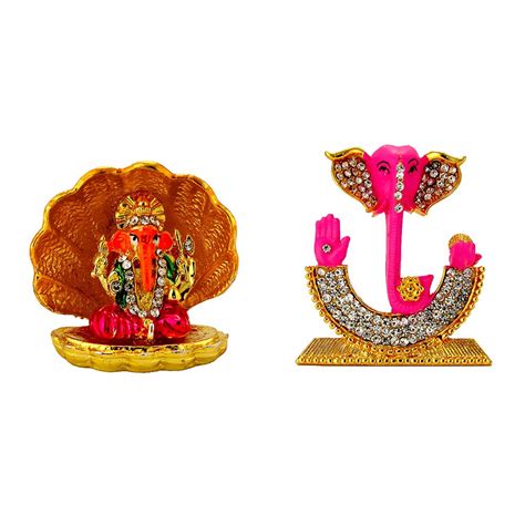 LE Lord Ganesha in Golden Shell Idol (Metal) and Lord Ganesha Face Idol ...