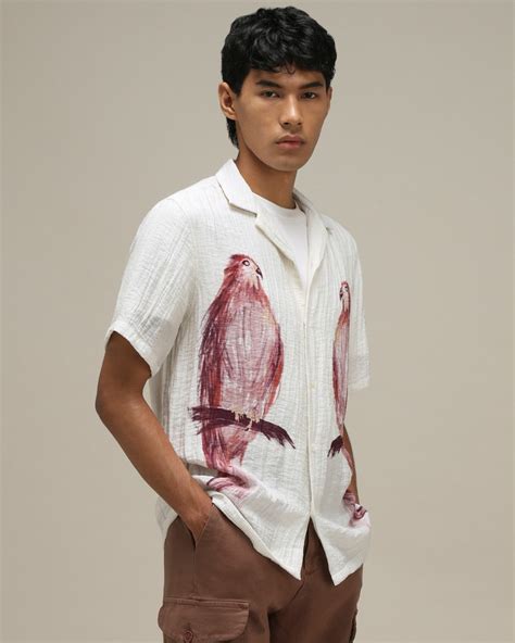 Buy Off White Bird Print Loose Fit Casual Shirt Online at Muftijeans