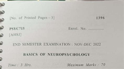 PSYC715 End Semester Exam: Basics of Neuropsychology 2022 - Studocu