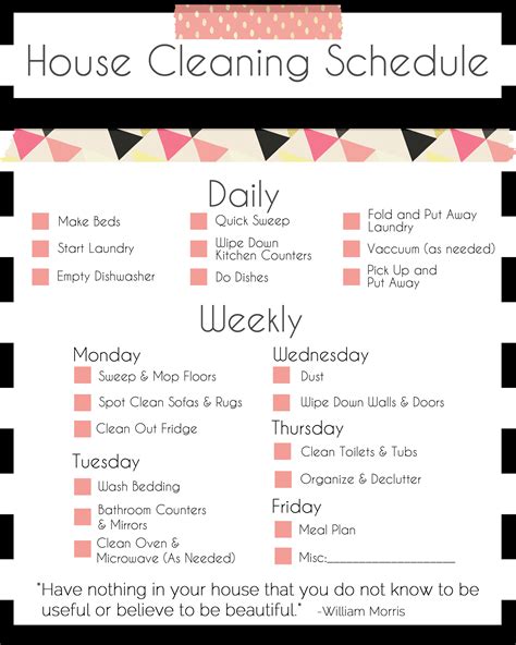 Printable Cleaning Schedule Free