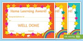 Homework Award A5 Certificate