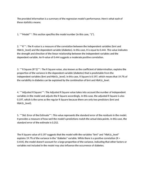 Spss - The provided information is a summary of the regression model's ...