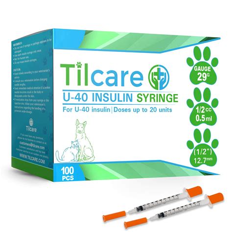 Tilcare U40 Pet Insulin Syringes 29G 0.5cc 12.7mm 100-Pack - Latex-Free ...