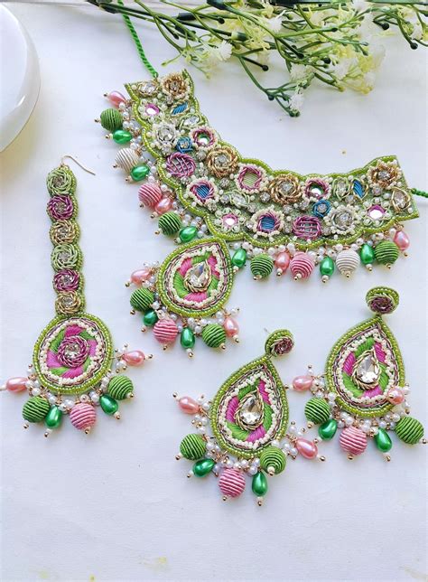 Green Floral Handmade Jewellery Set for Haldi/Mehndi - Bridal Collection