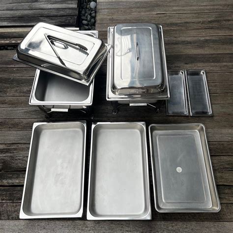 Stainless steel food tray warmer with lids, Furniture & Home Living ...