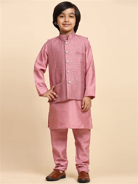 Pro-Ethic Style Developer Pink Kurta Pajama for Kids Boys with Waistco ...