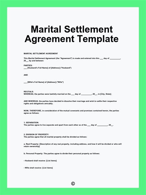 Marital Settlement Agreement Template