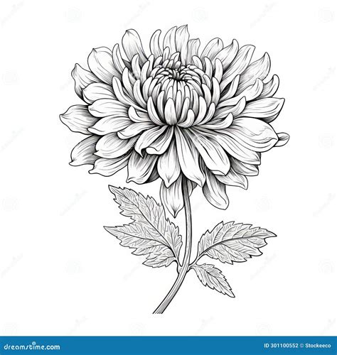Detailed Drawing of Chrysanthemum Flower in Trace Monotone Style Stock ...