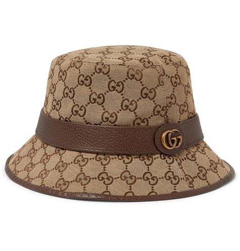 Gucci - Leather-Trimmed Monogrammed Canvas Bucket Hat - Men - Brown ...