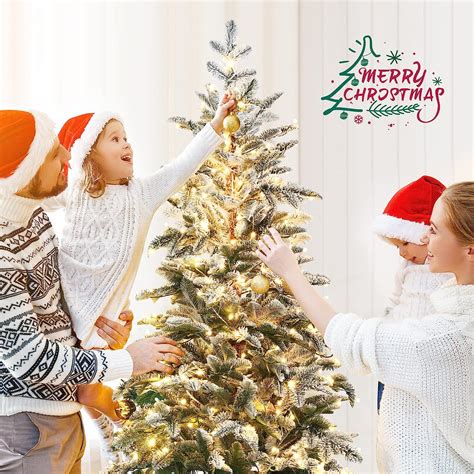 Buy Happygrill 6ft Artificial Snow Flocked Pencil Christmas Tree Pre ...