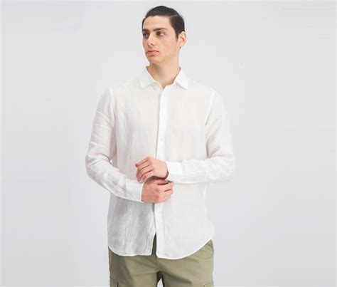 Buy Tasso Elba men longsleeve linen shirt white pure Online | Brands ...