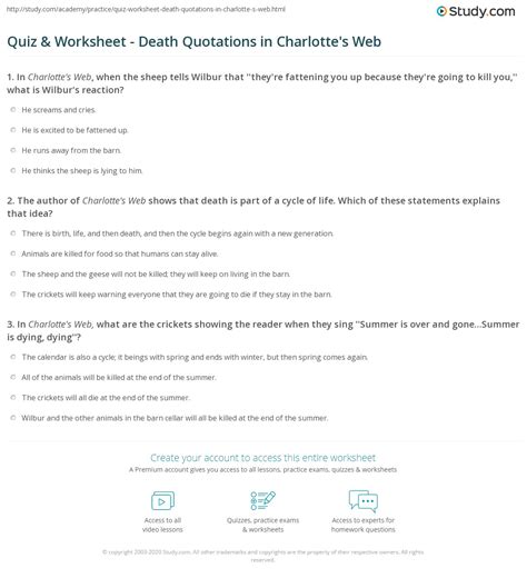 Quiz & Worksheet - Death Quotations in Charlotte's Web | Study.com