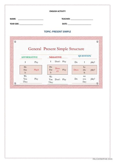 Image result for Present Simple Writing Practice