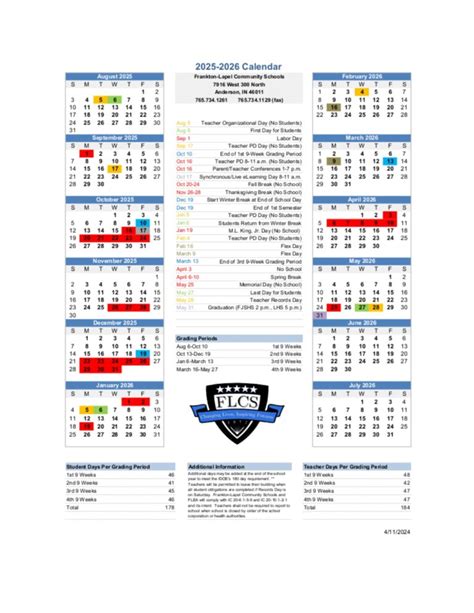 Frankton-Lapel Community School Calendar 25-26 Revised [pdf] - EduCounty