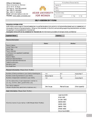 Self Assesment Form Of Auw - Fill and Sign Printable Template Online