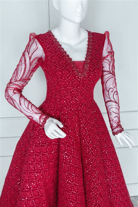 Red Panel Ball Gown | Mahek Designs