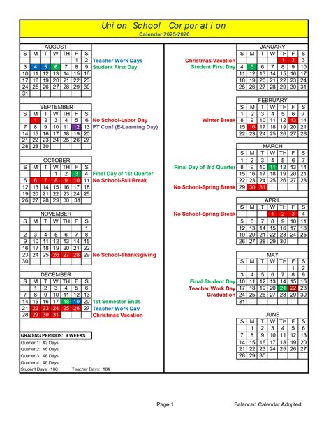 Union School Corporation Calendar 25-26 Revised [PDF] - EduCounty