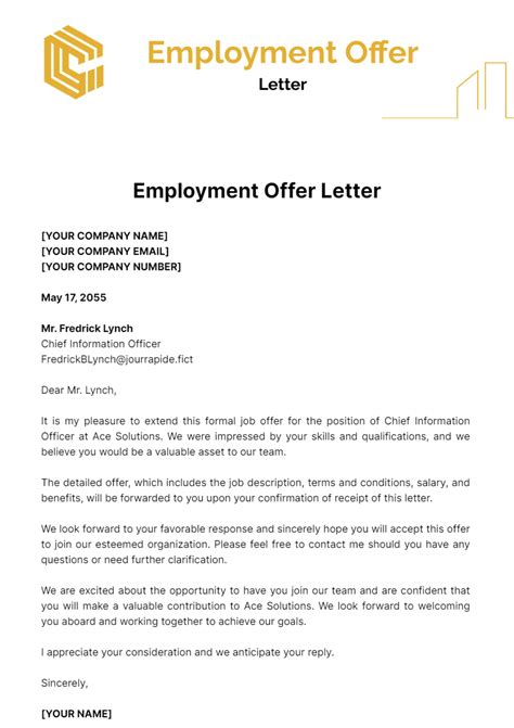 Employment Offer Letter Template - Edit Online & Download Example | Template.net