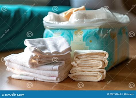 Close-up of Clean Diapers and Baby Wipes Stock Photo - Image of pampers ...