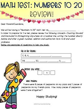 Grade 1: Number Sense Test: Numbers to 20 (+, -, word problems, number ...