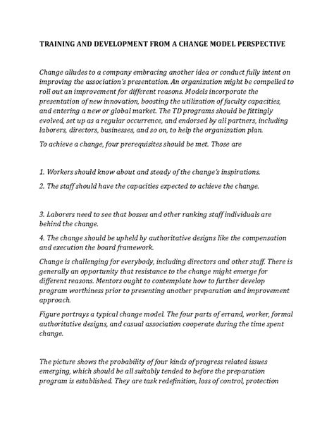 Training AND Development FROM A Change Model Perspective - TRAINING AND ...