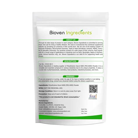 Buy Bioven Ingredients Polyethylene Glycol 6000 (PEG-6000) Powder ...