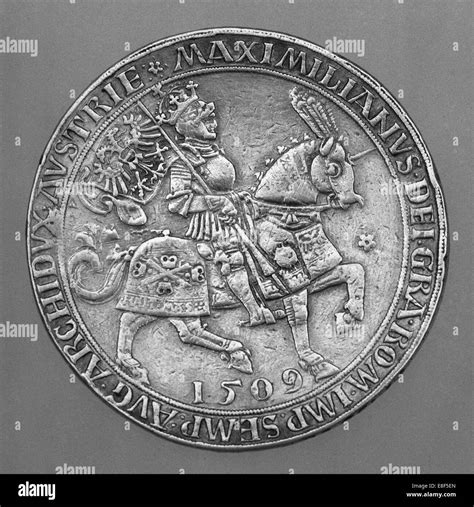 Emperor Maximilian I on Horseback. Thaler Coin from Hall. Artist ...