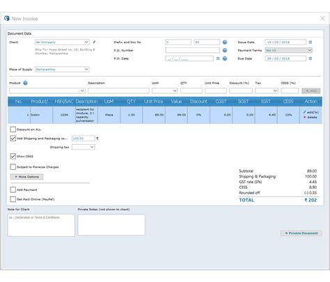 How can I edit document preferences such as add shipping charges, show ...