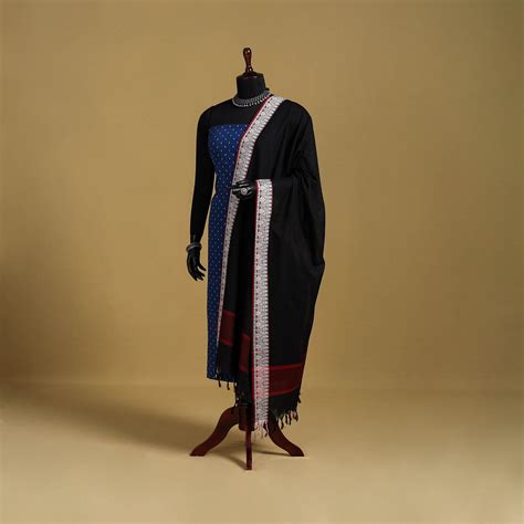 Black Cotton Jacquard Dupatta with Thread Border
