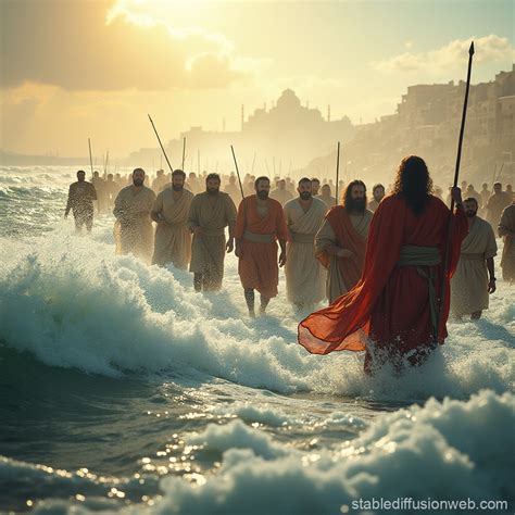 moses and the israelites crossing the red sea after the exodus from ...