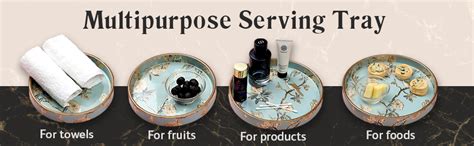 DULI Set of 2 MDF Wood Trays Enamel Coated| Round Wooden Serving Trays ...