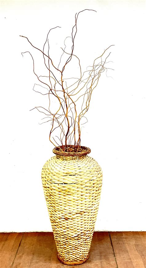 Lot - Tall Wicker Floor Vase & Branch Arrangement