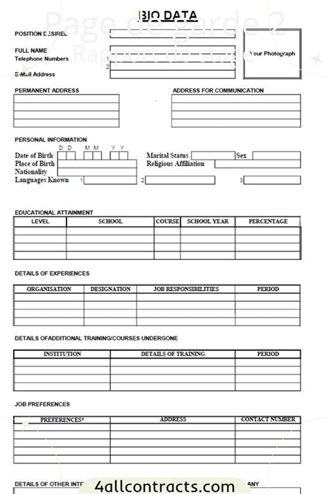 Image result for Normal Bio Data Form PDF